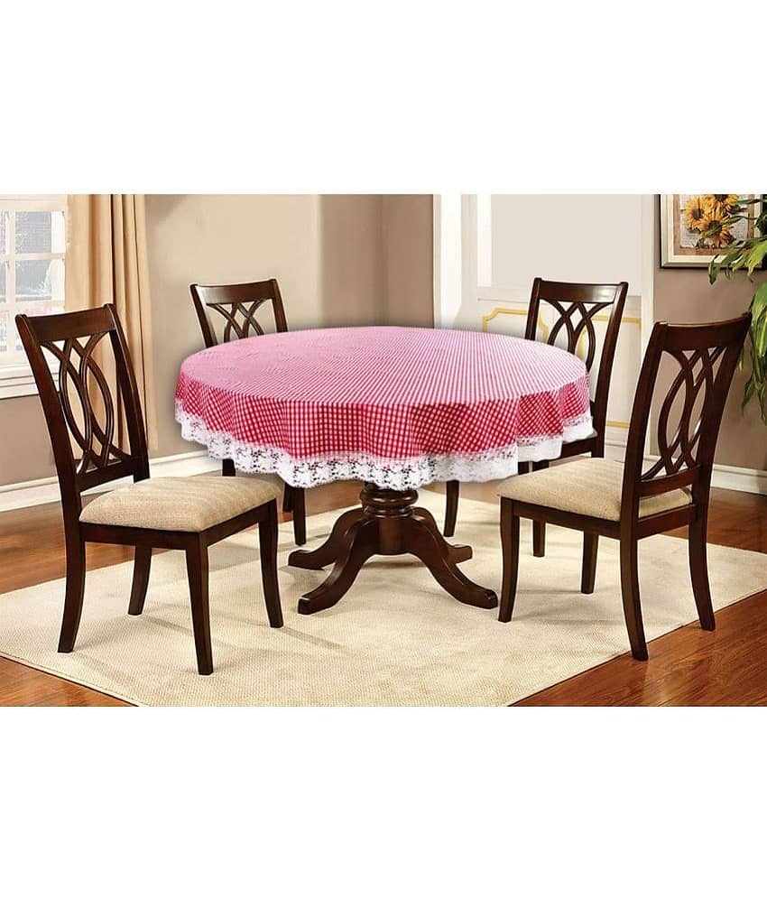 Checks PVC 4 Seater Round Table Cover ( 152 x 152 ) cm Pack of 1 Pink
