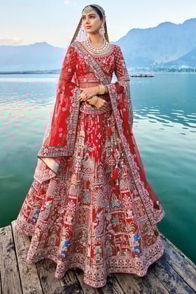 Red Semi Stitched Embroidered Silk Lehenga Red Semi Stitched Embroidered Silk Lehenga