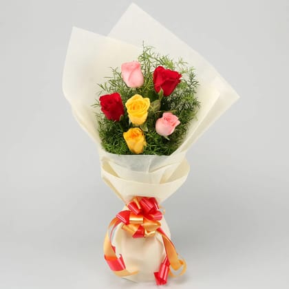 Mixed Love 6 Roses Bunch For Valentine's Day Gift
