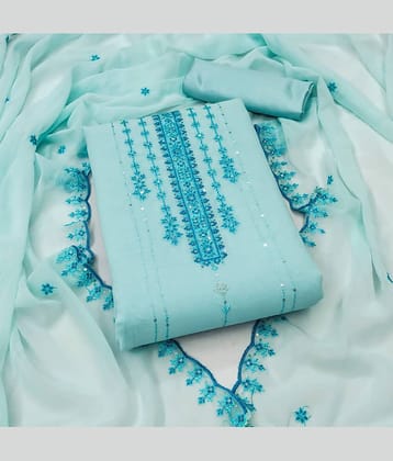 Rangtulika Ethnics Unstitched Georgette Embroidered Dress Material - Blue ( Pack of 1 )