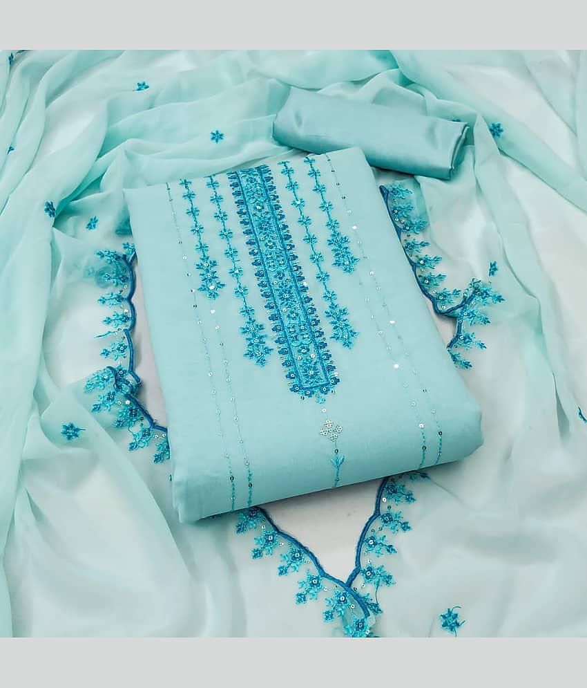 Rangtulika Ethnics Unstitched Georgette Embroidered Dress Material - Blue ( Pack of 1 )