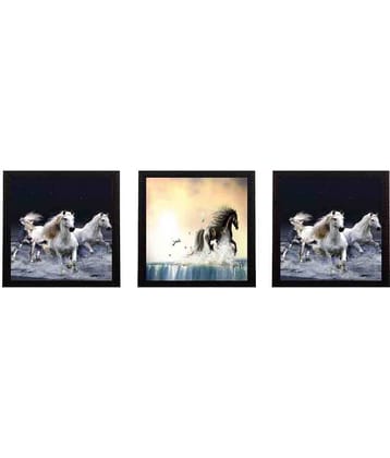 eCraftIndia Set of 3 Running Horses Satin Matt Texture UV Art Painting