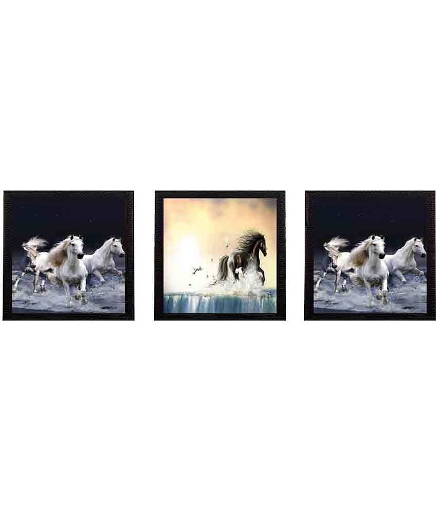 eCraftIndia Set of 3 Running Horses Satin Matt Texture UV Art Painting