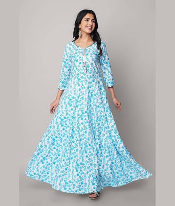 GOD BLESS Women Rayon Printed Ethnic Dress ( Light Blue )