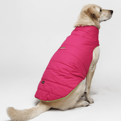Skatrs Hot Pink Puffer Reversible Jacket for Dogs and Cats | With Adjustable Baby Velcro - L: 29-32 in Chest