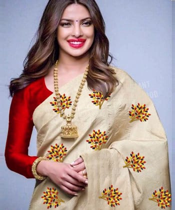 Maroon and Cream Colored Party wear Embroidered South Silk Saree