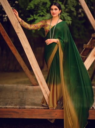 Elora Dark Green 3D Velvet Chiffon Designer Saree For Women