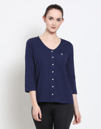 Womens Premium Cotton 3/4 Sleeve V- Neck Tops-S