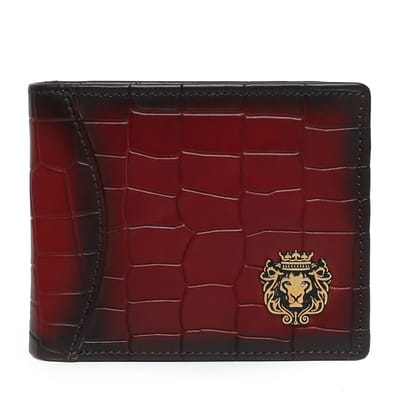 Wine Deep Cut Croco Print Leather Men Wallet by Brune & Bareskin-FS