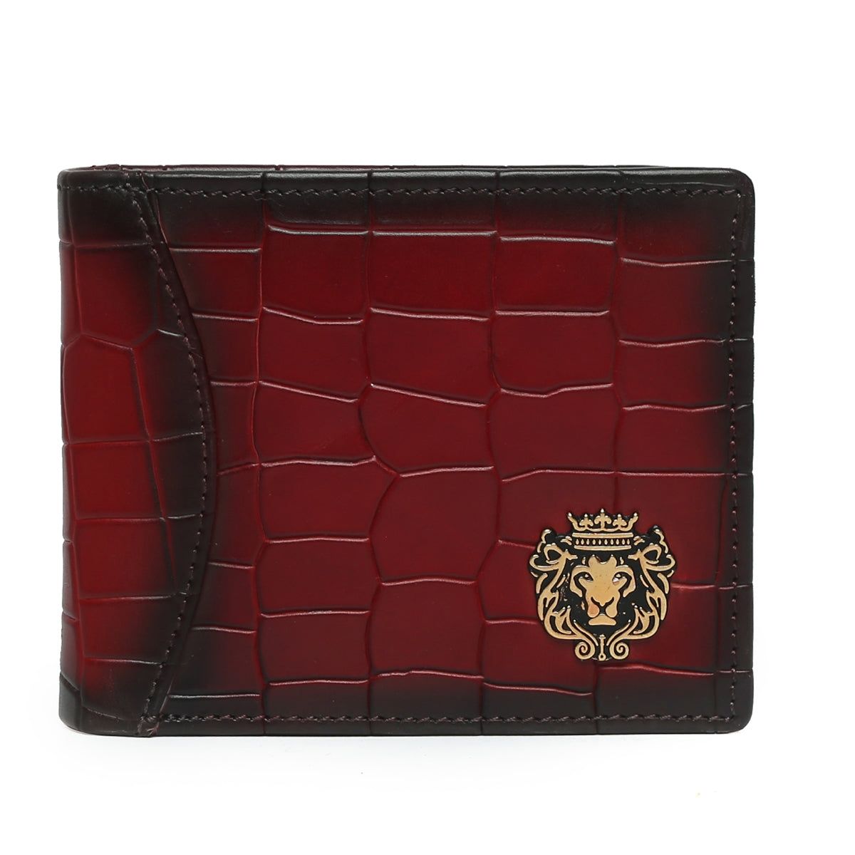 Wine Deep Cut Croco Print Leather Men Wallet by Brune & Bareskin-FS