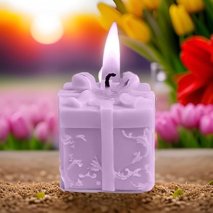 SS ENTERPRISE Organic Soy Wax Gift Shape Candle for Home Decor | Scented Aromatic Fragrance Candles | Smoke-Free Pillar Candles (Pack of 1, Purple)