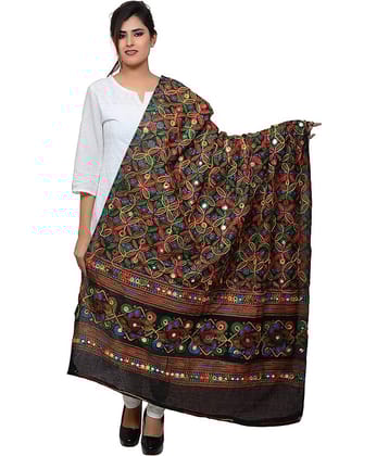 Raj Black Cotton Aari Embroidered Dupatta