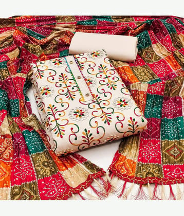 Sidhidata Unstitched Cotton Blend Embroidered Dress Material - Green ( Pack of 1 )