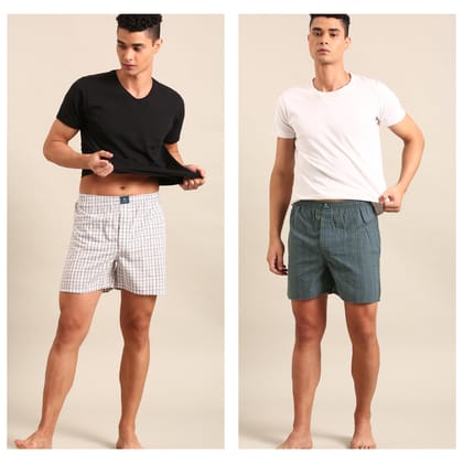 2 Pack Checked Cotton Boxers-L