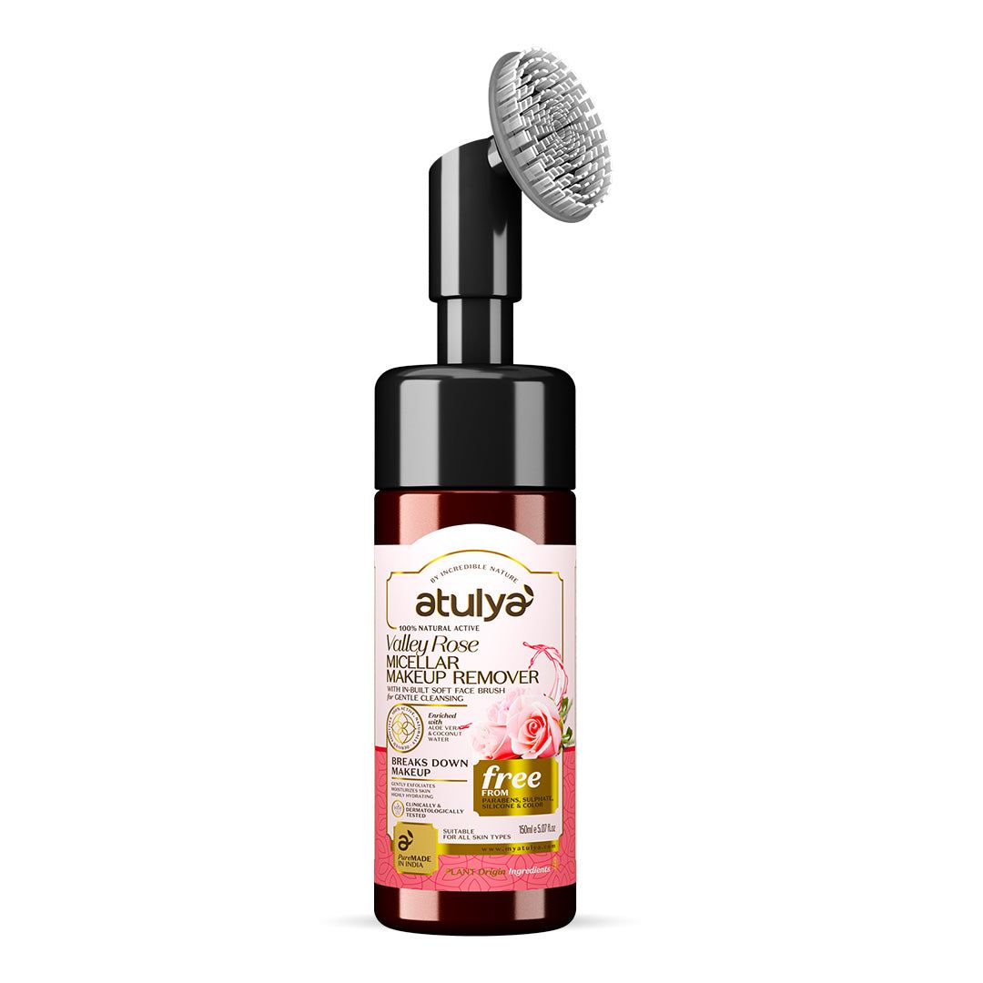 Atulya Valley Rose Micellar Makeup Remover With Built-in Silicone Brush - 150ml
