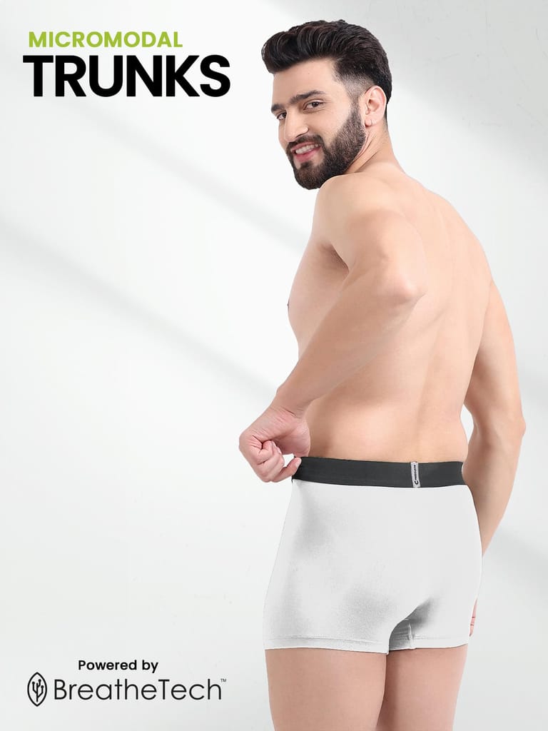 Freecultr Men's Underwear Anti Bacterial Micromodal Airsoft Trunk - Non Itch No Chaffing Sweat Proof - Pack of 2-Smoke Grey,Cloud White