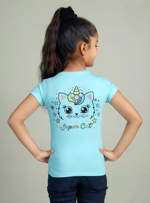 Girl's Regular T-Shirt With Back Print [GT-795] [1-7Years]-1-2Y (Size - 18) / Blue / Hosiery Cotton