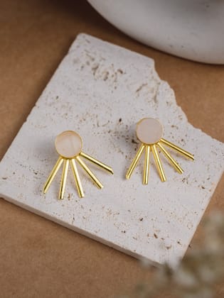 Five Line Crystal Statement Earring-Rose Quartz