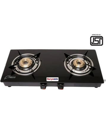 Suryaviva Nano 2B Ms Bk Toughened Glass 2 Cast Iron Burner Gas Stove(Manual Ignition,Black)