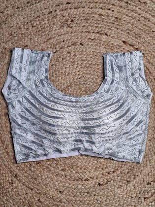 Silver Colour Designer Women Padded Blouse with Moti & Lace Work (36 Inch Bust Size with 1 Inch Margin both side, customer can alter as per their need)-Free Size / Silver