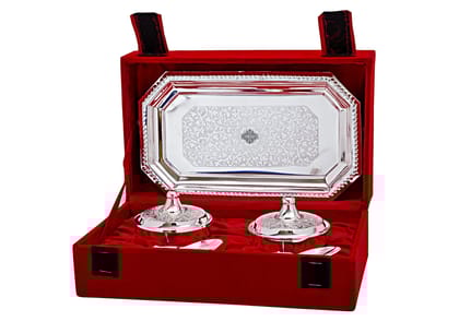 Silver Plated Set of 2 Beetel Bowl with 2 Spoon & 1 Tray