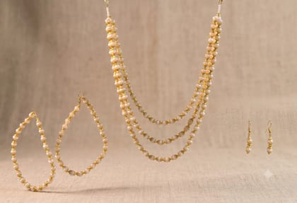 Premium Handcrafted Jewelry Set of Multi-Layer Necklace, Bracelet, Anklet and Earrings | Golden Bead Design for Ethnic and Party Wear Premium Handcrafted Jewelry Set of Multi-Layer Necklace, Bracelet, Anklet and Earrings | Golden Bead Design for Ethnic and Party Wear