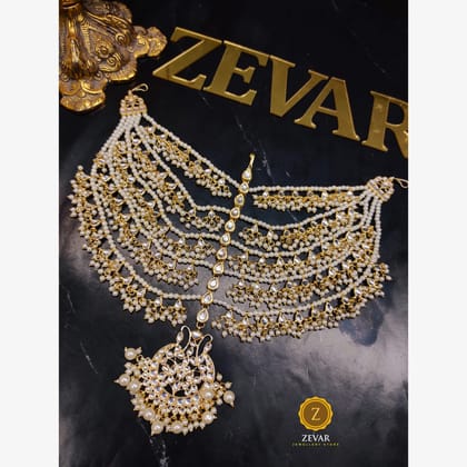 ZEVAR I White Kundan-Studded & Pearl Beaded Matha Patti