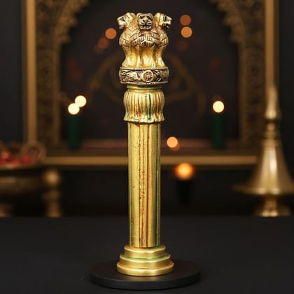 Brass Ashoka Stambh Table Showpiece - Premium Quality Handcrafted Statue, Height : 11.4 Inch (BSMAS532 C)