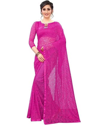 Indy Bliss Net Saree With Unstitched Blouse Piece ( Pink )