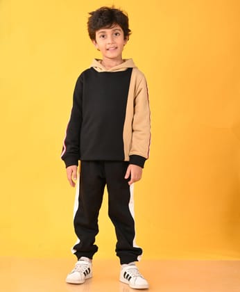 BLACK BEIGE SIDE TAPE HOODIE FLEECE JOGGER SET - BLACK-6-12 MONTHS / 2N / BLACK
