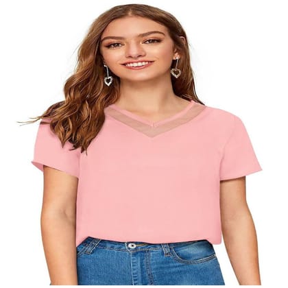 Women's Polyester, Knitting Western Wear T Shirt M (Peach)