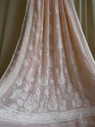 Georgette Chikankari saree in Peach-Peach