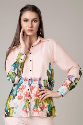Trendy Leaf Print Shirt For Women-XXS / Blush Pink / SH030-DPLZ073-2.5-NIL-NIL-NIL-THR03-FS01-NIL-BT015-13-NIL-NIL
