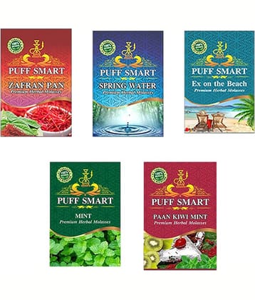 Puff Smart Premium Herbal Hookah Flavour Pack of 5 (Zafran Pan, Spring Water, Ex on the Beach, Mint, PAAN Kiwi Mint)