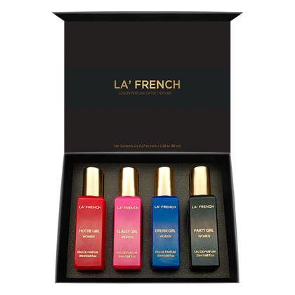 La French Sassy Luxury Perfume Gift Set for Women Set of 4 Mini Perfumes (20ml Each) | Long-Lasting & Luxurious Fragrances | Premium Combo Gift Set for Girls & Women | Perfect for Gifting & Everyday Elegance