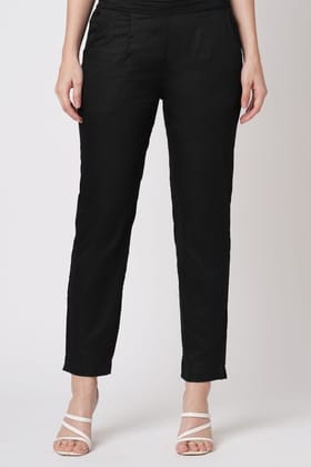 Narrow Cotton Pants - Black-XS