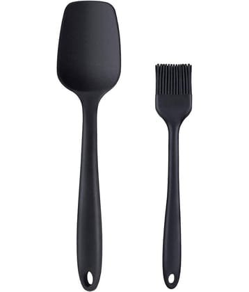 Baskety Silicone Mixing Spatula Kitchen Utensil ( Pack of 2, Black )