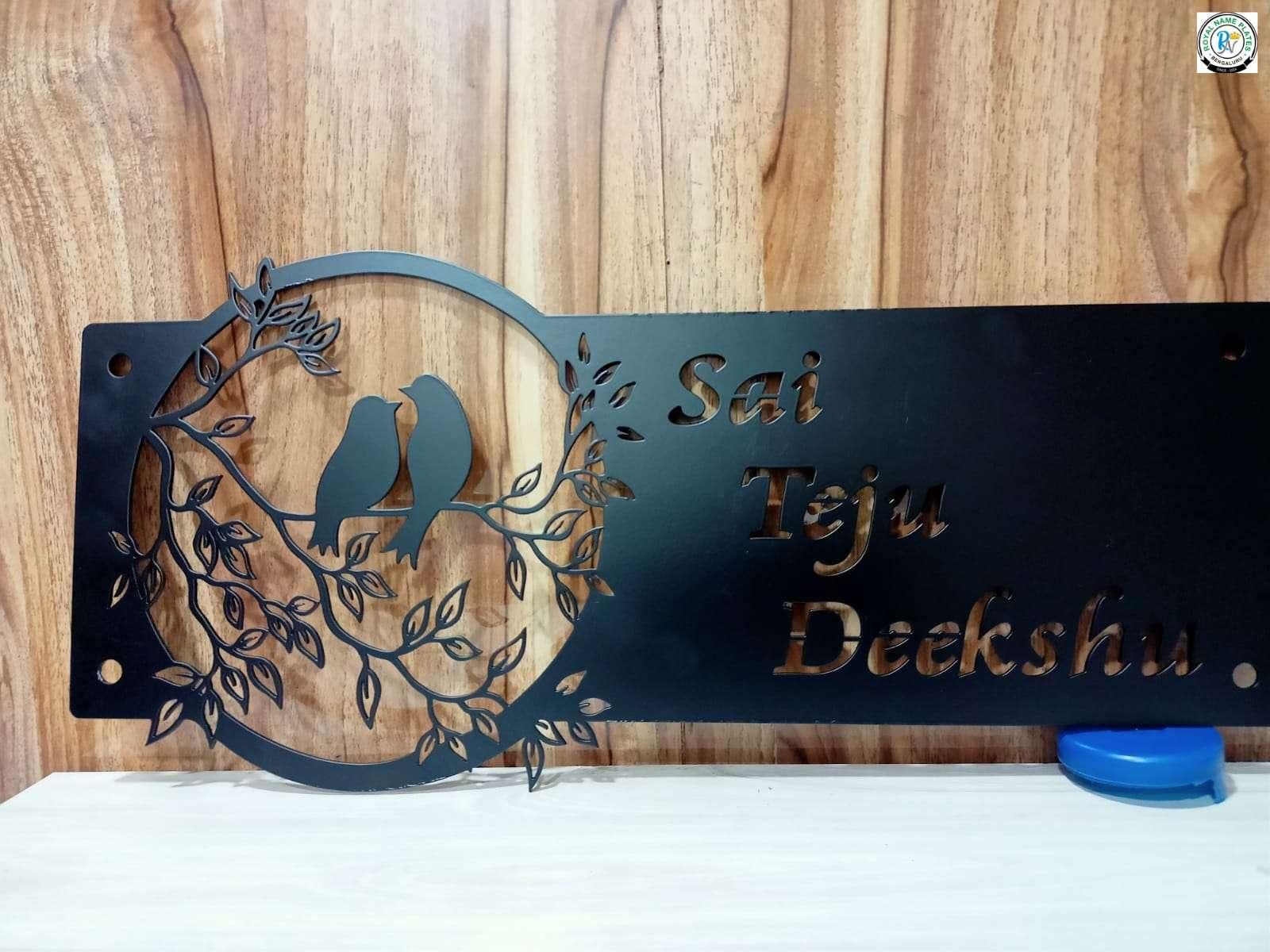 Metal Name Plate with Bird Design on Tree Branch