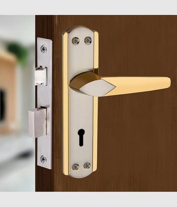 Onmax 7 inches Mortise Door Lock Handle Set | Door Handle Lock for Main Door | Secure & Stylish Lock for Home | Handle Set for Door, Bathroom, Bedroom, Living Room Silver Gold Finish (HML6+S701MSG)