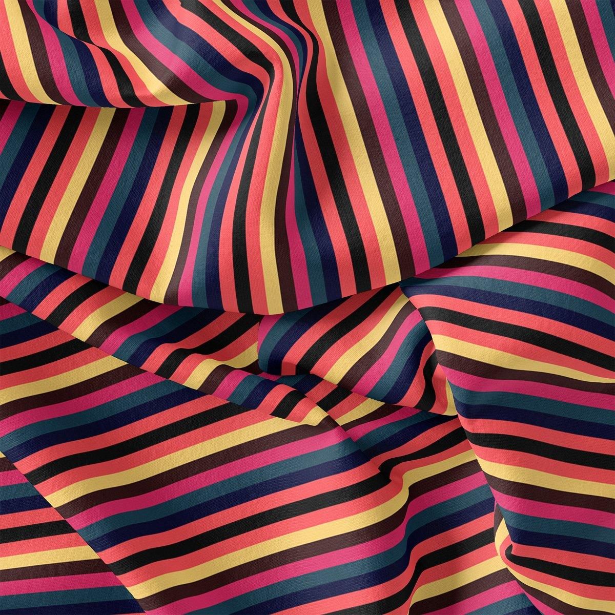 Bengal Stripes Multicolour Strips Digital Printed Fabric - Kora Silk