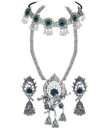 PUJVI - Silver Alloy Necklace Set ( Pack of 2 )