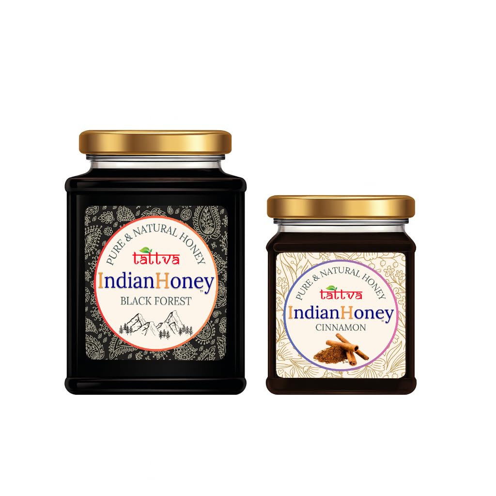 IndianHoney Black Forest (Honeydew) Honey & Metabolic & Warming Cinnamon Infused Honey Combo Pack (500gm & 230gm) Black Forest & Cinnamon