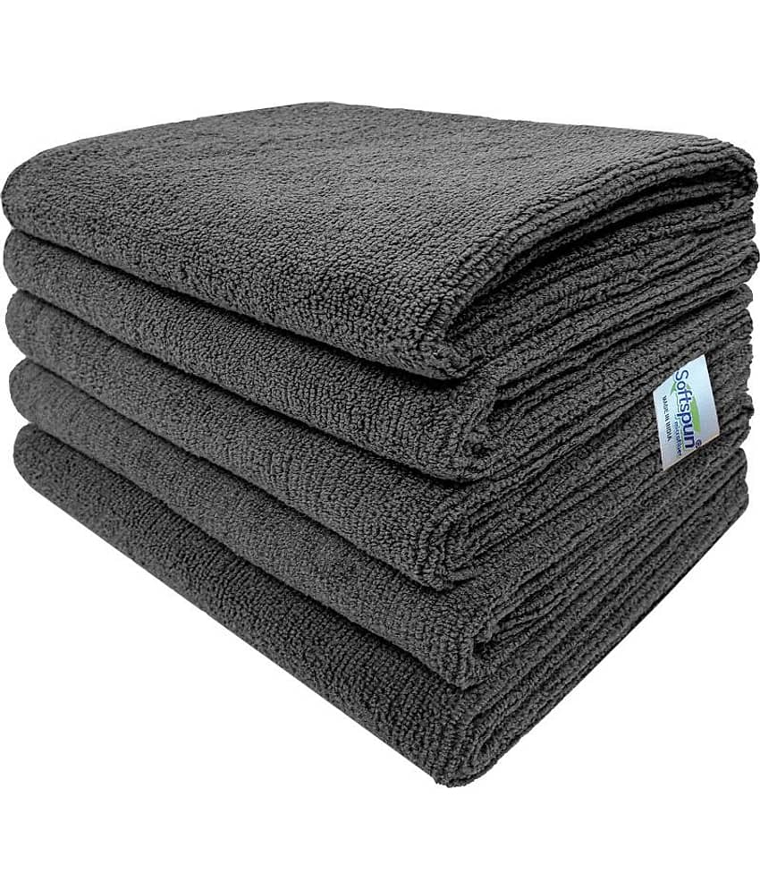 SOFTSPUN Microfiber Cleaning Cloths, 5pcs 40x60cms 340GSM Grey Highly Absorbent, Lint and Streak Free, Large Multi -Purpose Wash Cloth for Kitchen, Car, Window, Stainless Steel, silverware.