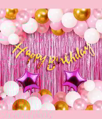 Birthday Decoration Kit – 35 Pcs Golden Cursive Happy Birthday + 30 Metallic Balloons & Party Props for Kids