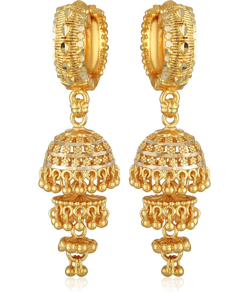 Vighnaharta Golden Jhumki Earrings ( Pack of 1 )
