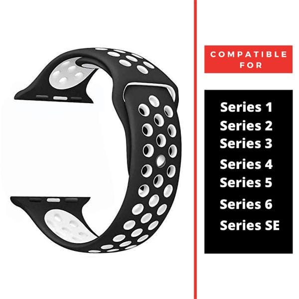 Black White Dotted Silicone Strap For Apple Watch Series 3  (38mm/40mm/41mm)
