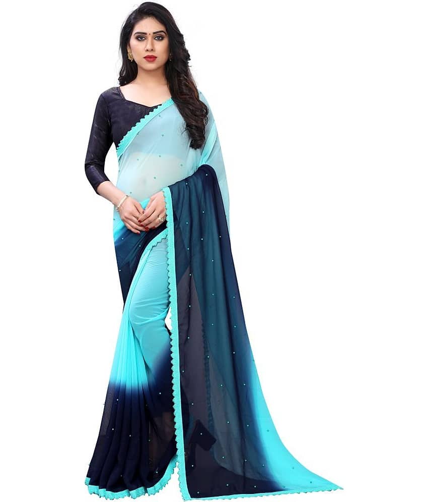 PRIHAL ART Georgette Solid Saree With Unstitched Blouse Piece ( Grey )