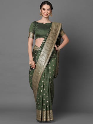Moss Green Woven Banarasi Silk Saree