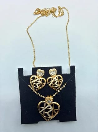 Elegant Gold Plated Necklace Set for Women with Matching Earrings | American Diamond Studded Pendant Jewellery Set | Traditional Stylish Chain Necklace for Wedding, Festive & Daily Use