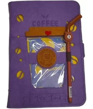 JELLIFY Purple Coffee A5 Diary With Pen Designer 150 Pages Notebook Journal for Kids Girls Boys Writing Drawing (Random Designs) Best Gifts